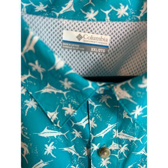 Columbia PFG Men’s Omni-Shade Light Teal  Short Sleeve Fishing 2XL Shirt Awesome - Picture 3 of 5